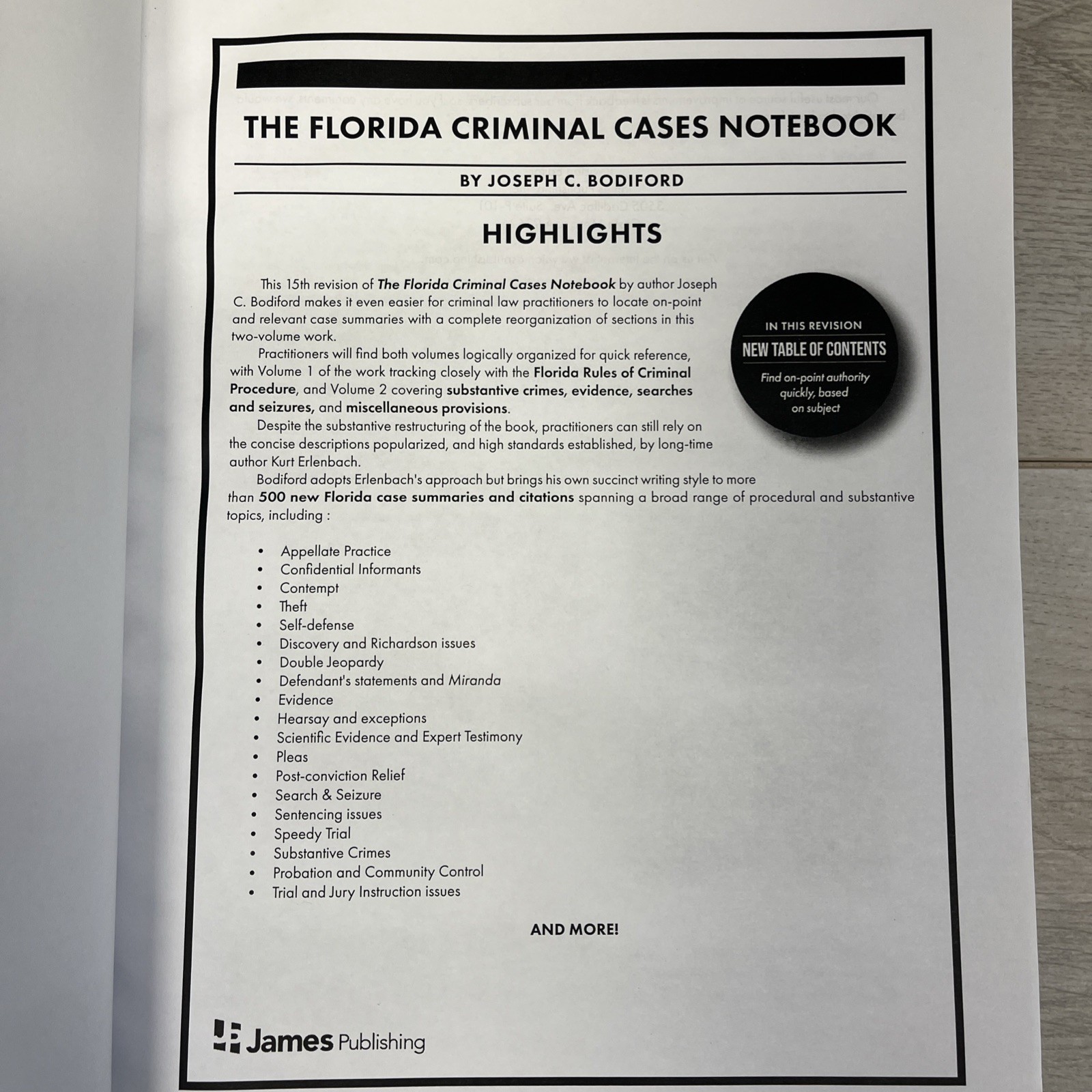 The Florida Criminal Cases Notebook 1-2 Revision 15 Bodiford 2021
