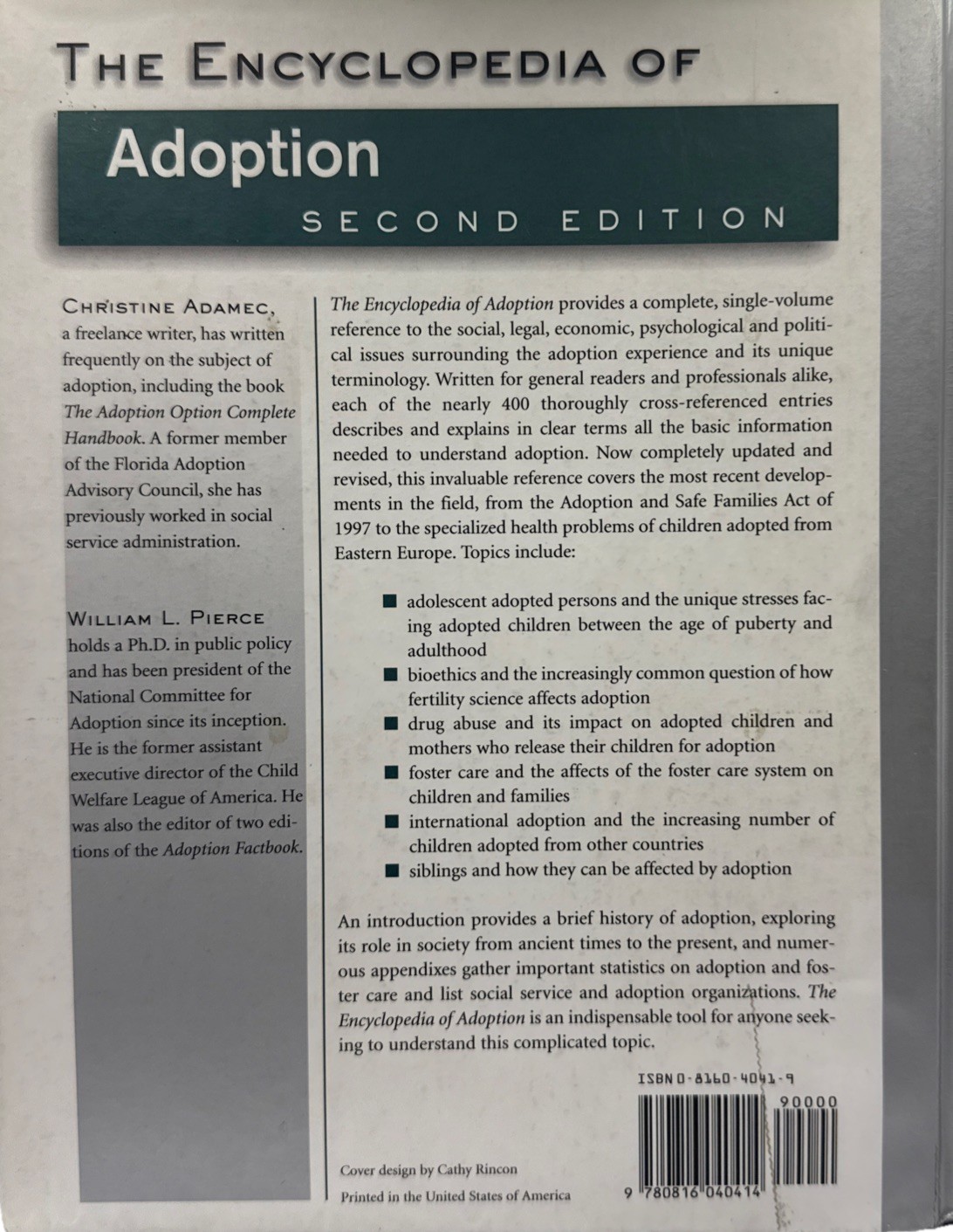 The Encyclopedia of Adoption (Facts on File Library of Health and Living) – HC –
