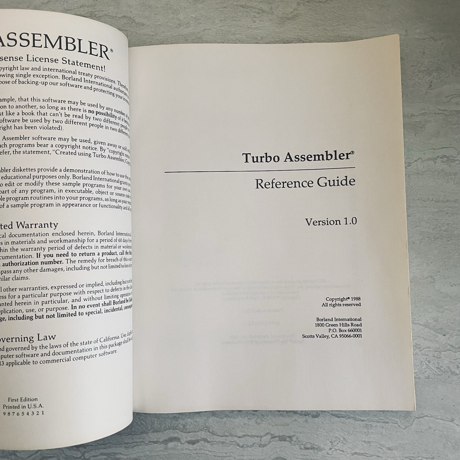 Turbo Assembler 1.0 Reference & User’s Guide Set – Borland 1988