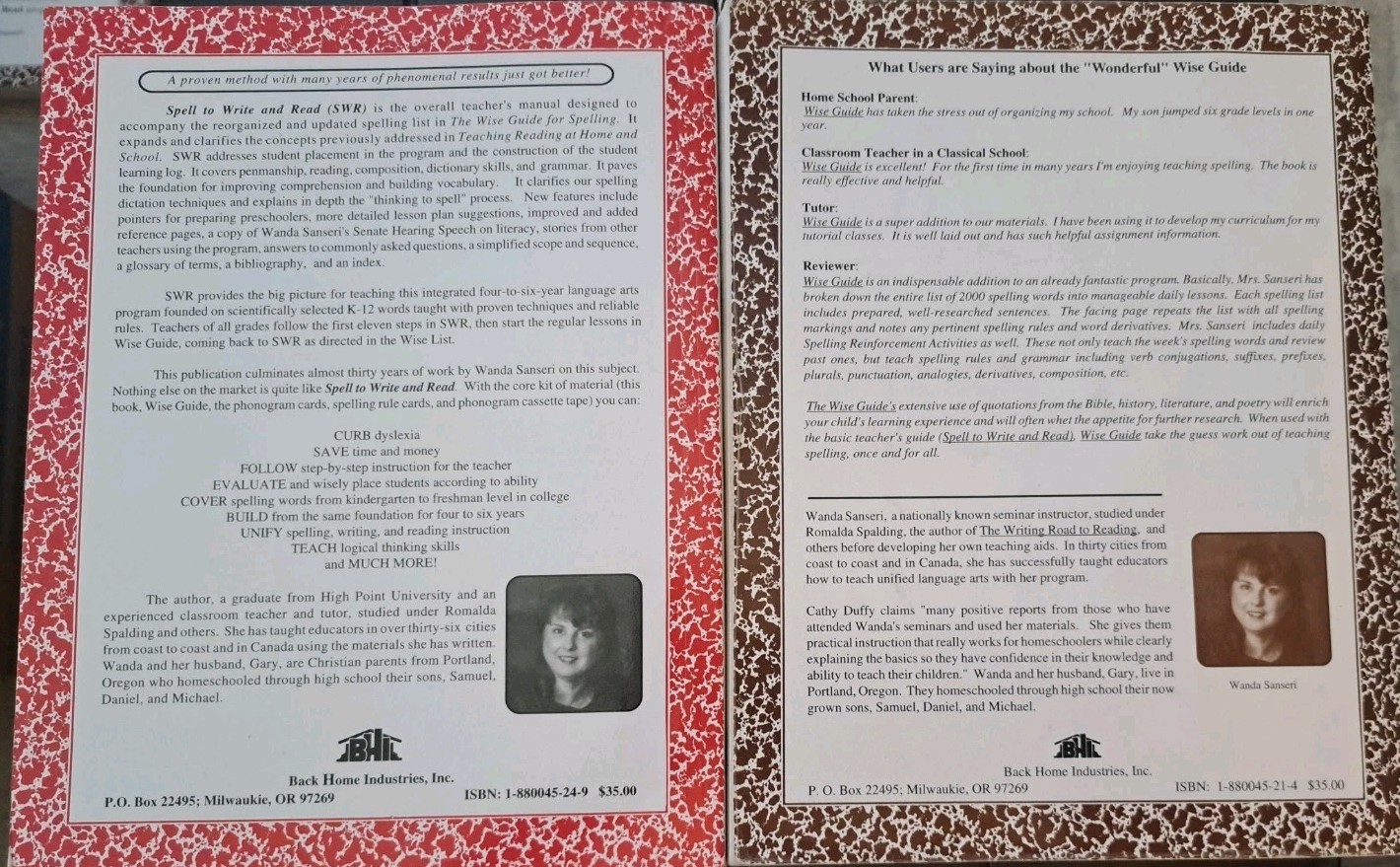 Spell To Write & Read, & WISE Guide for Spelling, Wanda Sanseri -’02, ’03 – GOOD