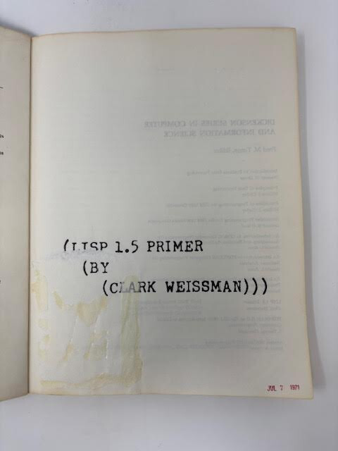 LISP 1.5 PRIMER BY CLARK WEISSMAN (1967, SC)-DICKENSON SR. IN COMPUTER & INFO SC
