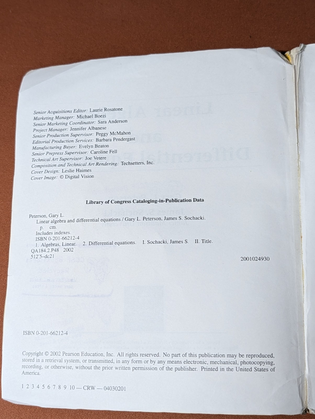 Linear Algebra and Differential Equations – Peterson Sochacki – 2002