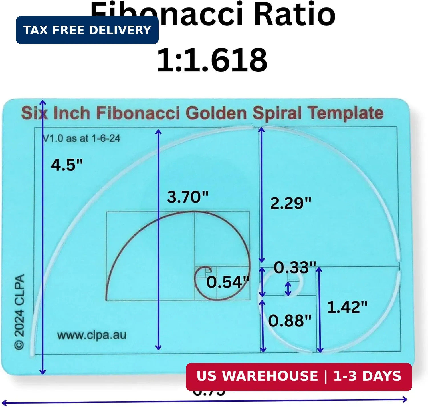 6″ Fibonacci Spiral Stencil Template – Golden Ratio Tool for Drawing – Fibonacci