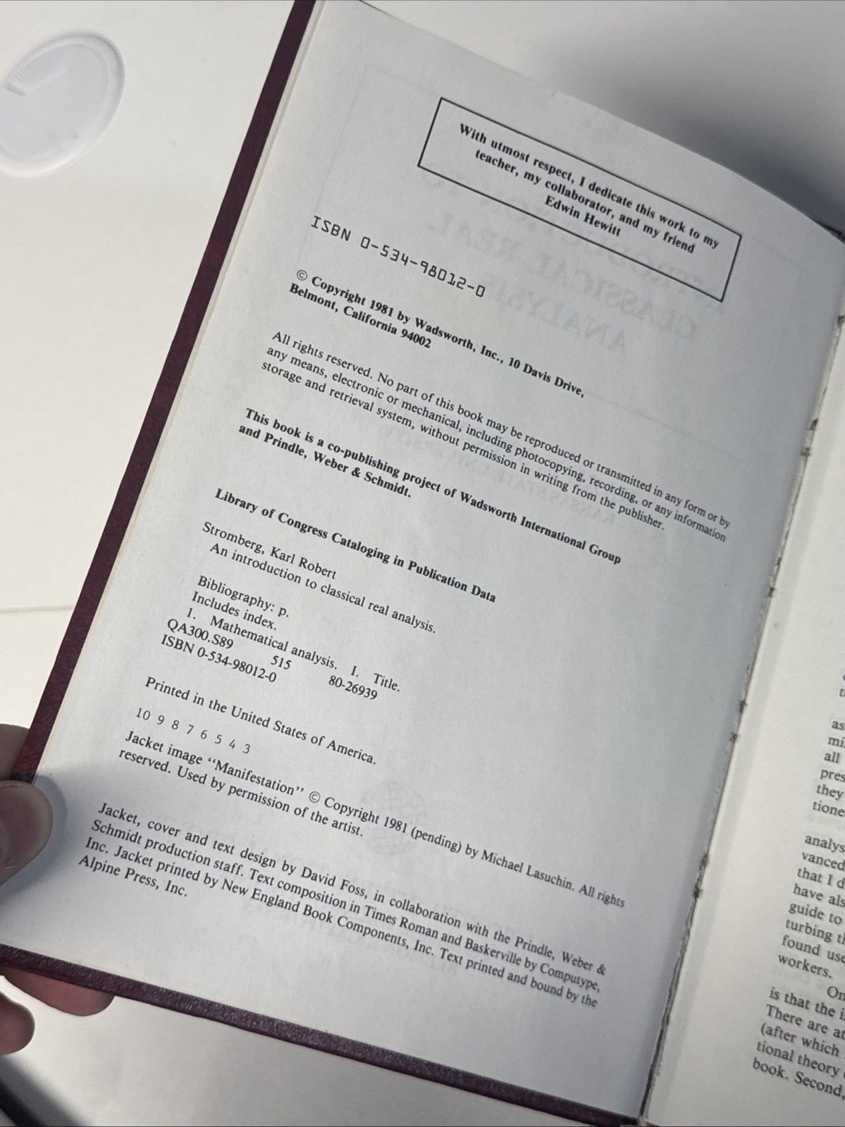 CLASSICAL REAL ANALYSIS introduction book 1981 integration Karl Stromberg math