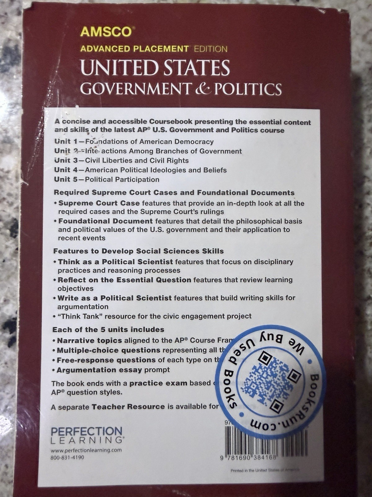 AMSCO AP United States Government & Politics 3rd Edition David Wolfford. Used