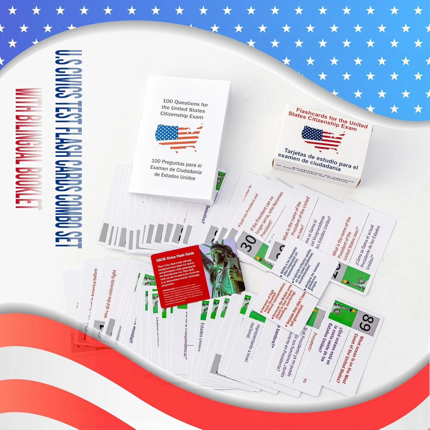 2026 USCIS Citizenship Flash Cards Bilingual Spanish English Civics Test Study S