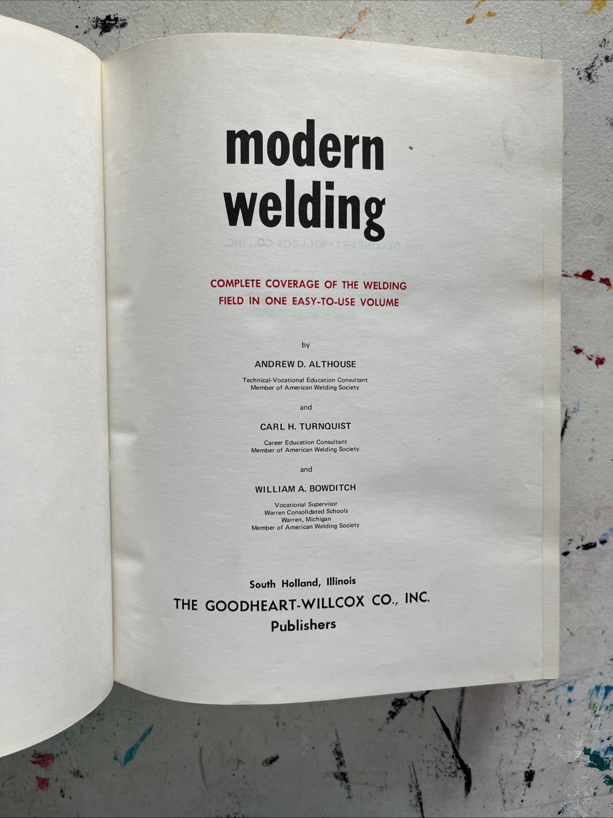 1976 Modern Welding Carl H Turnquist Mark A Bowditch Andrew D Althouse Textbook