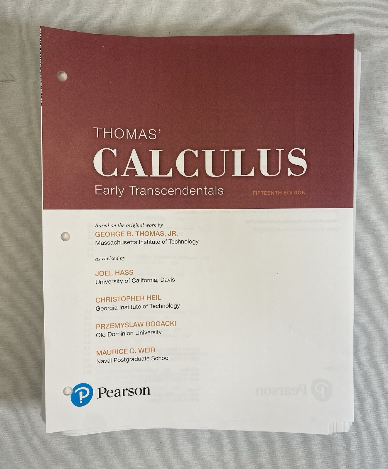 Thomas’ Calculus Early Transcendentals 15th Ed Loose Leaf Pearson 2024