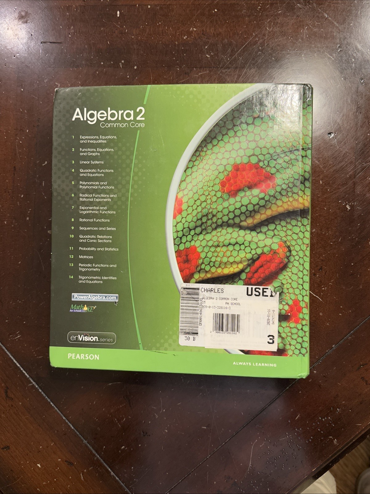 Algebra 2 Common Core Textbook by Charles PEARSON ~ High School Math Book ~ 2015