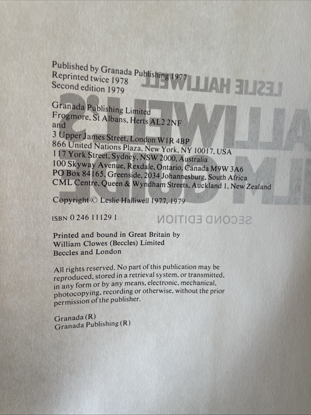 Halliwell’s Film Guide – Second Edition by Leslie Halliwell 1979 Reprint