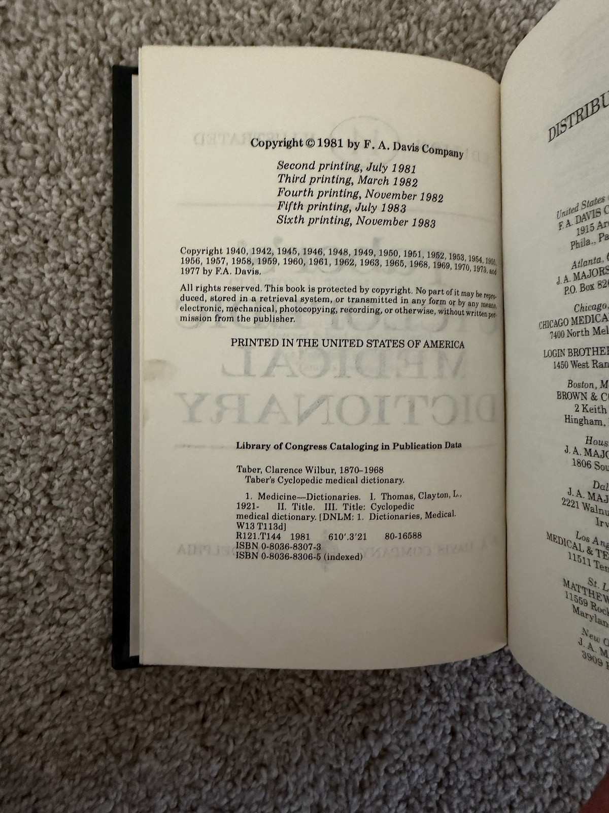 Taber’s Cyclopedic Medical Dictionary – Edition 14 (1981, Hardcover) – Good