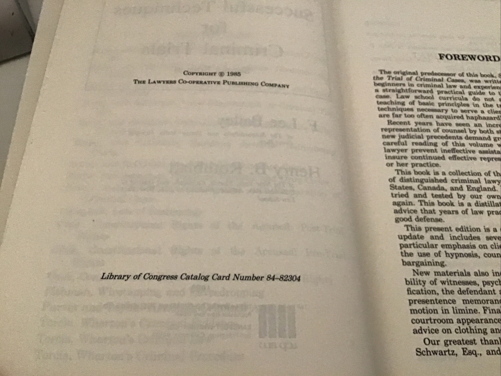 Successful Techniques for Criminal Trials F. Lee Bailey 2nd Ed 1985