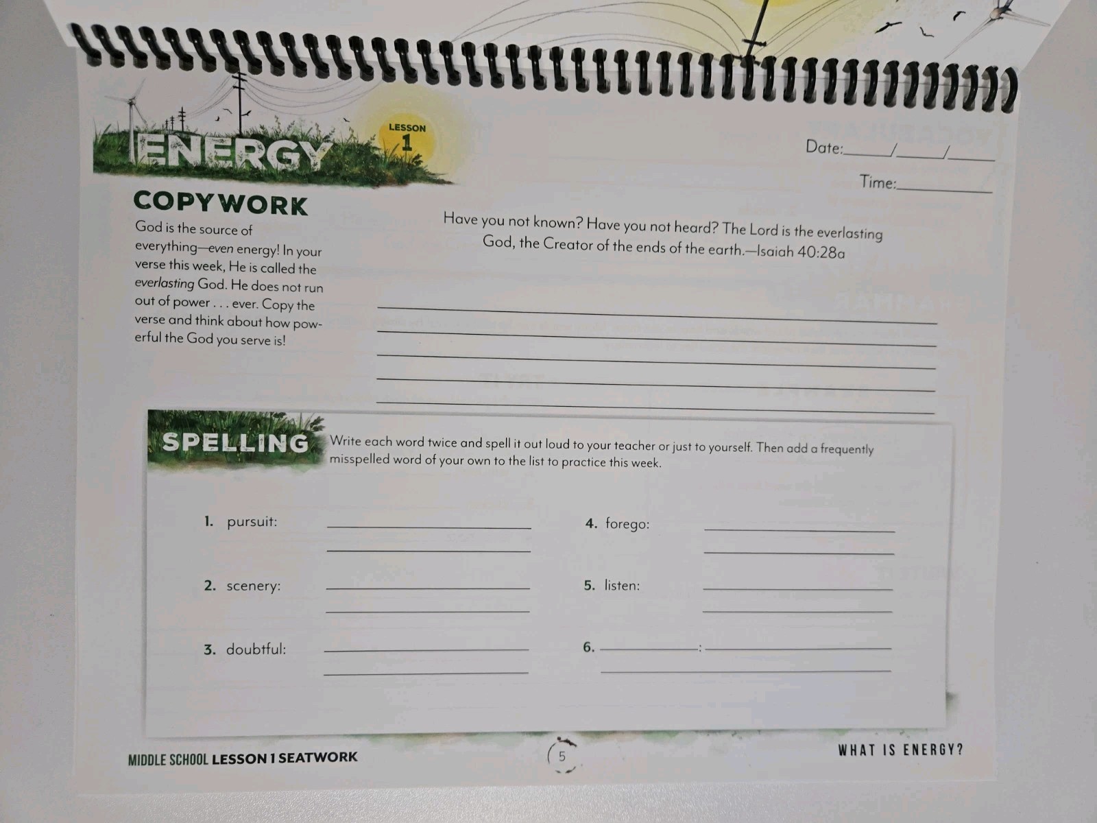 Gather Round Homeschool – Energy – Middle School SeatWork Journal Manuscript NEW
