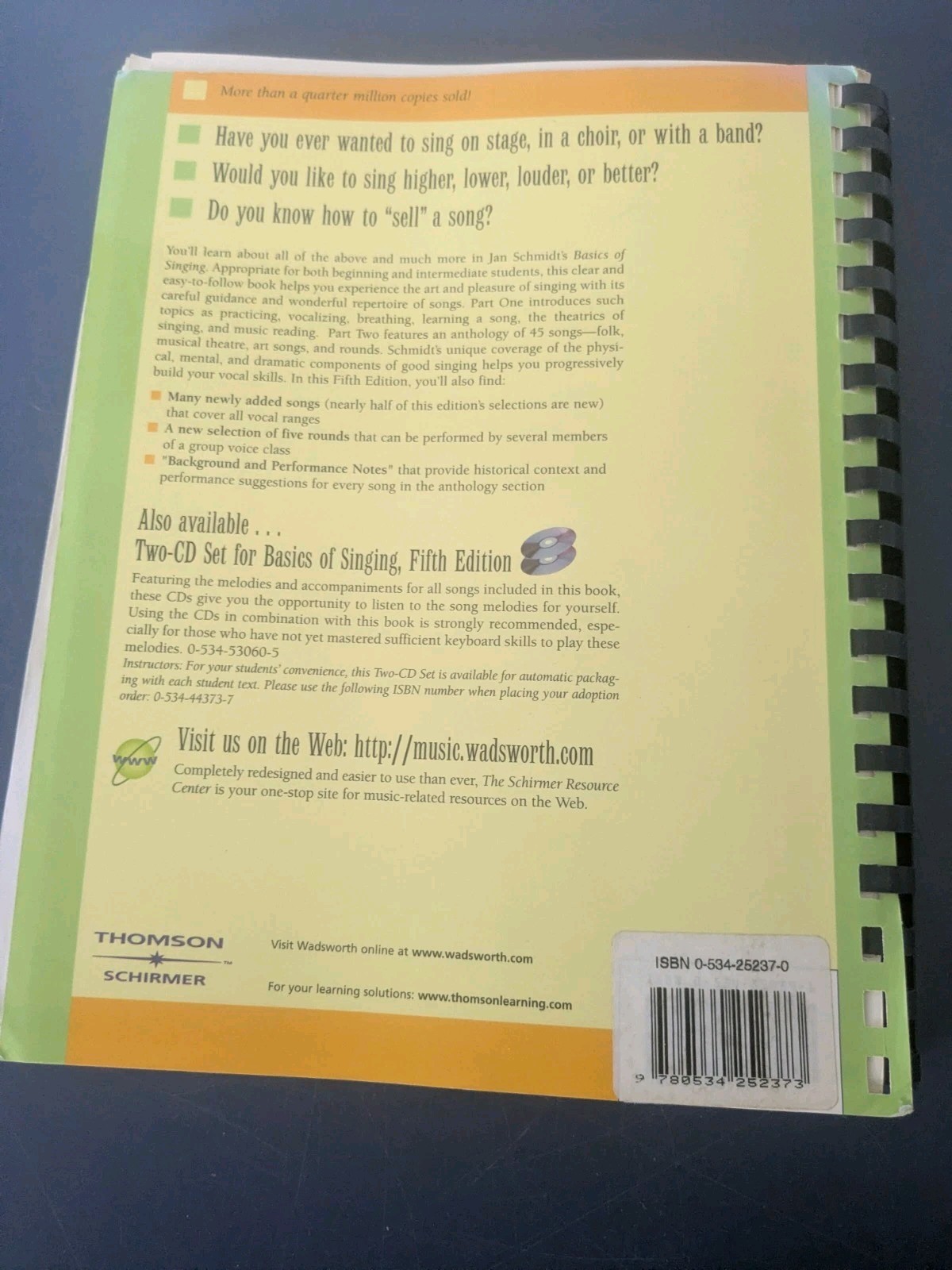 Basics of Singing By Jan Schmidt 2003 5th Edition Spiral Bound