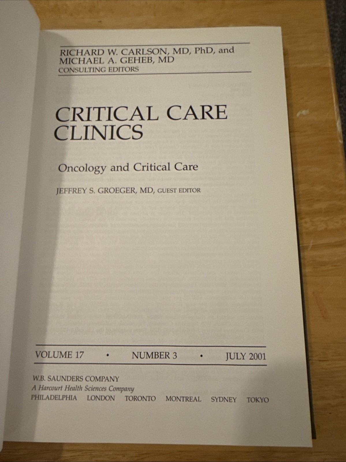 Critical Care Clinics – Oncology & Critical Care – July 2001 – Hardcover