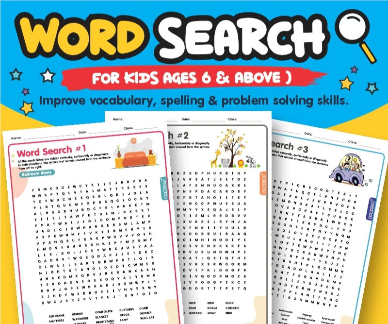 Word Search Puzzles | 50 Pages + Answers- Improve Kids Vocabulary, Spelling