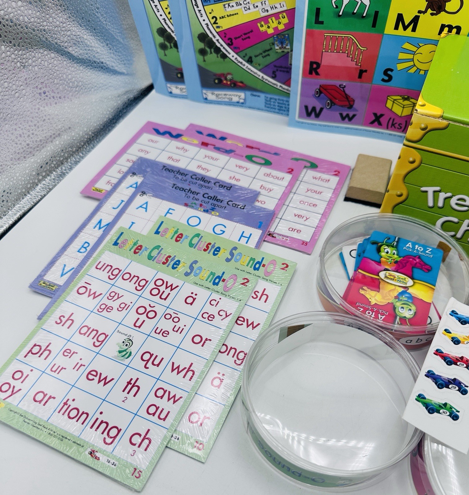 Sing Spell Read & Write, Games, Mats, Cards, Chest & Rare Vinyl Cars, Very Good