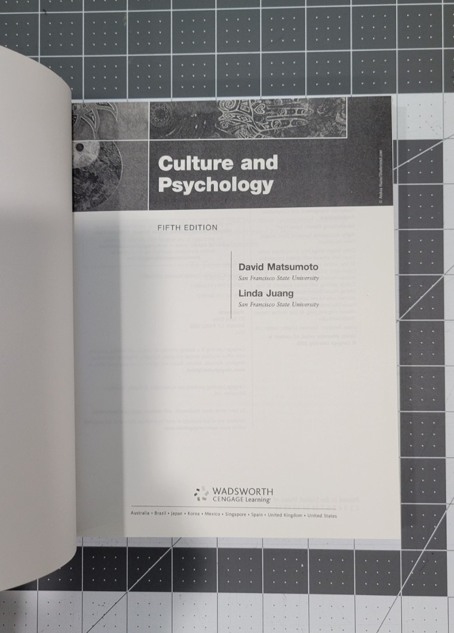 Culture & Psychology 5th Edition ISBN-13: 9781111344931 2013 Matsumoto Juang