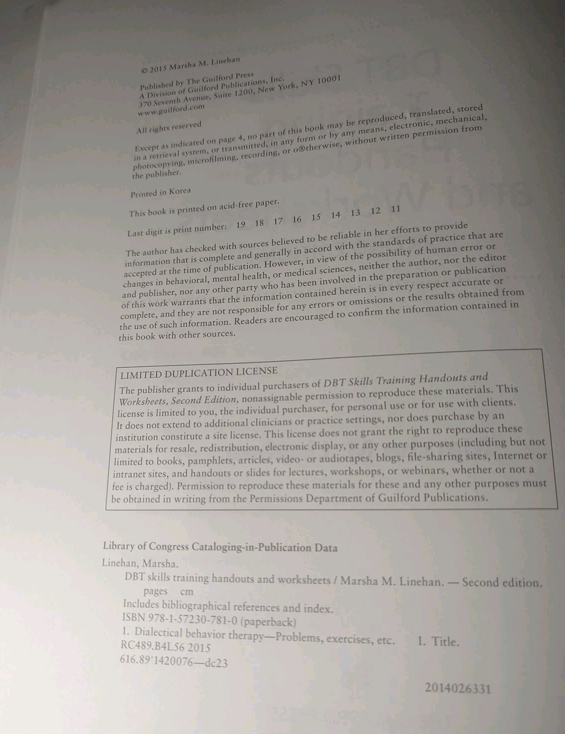 DBT Skills Training Handouts and Worksheets by Marsha M. Linehan (2014, Trade)