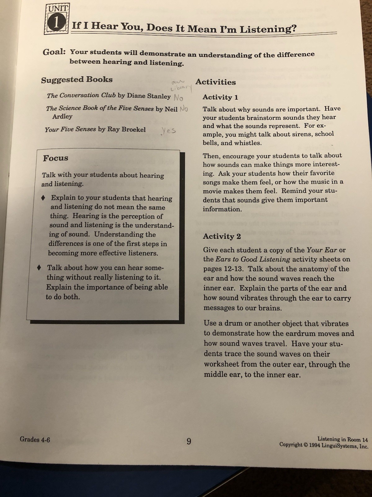 Listening In Room 14- A Classroom Listening Program -linguisystems