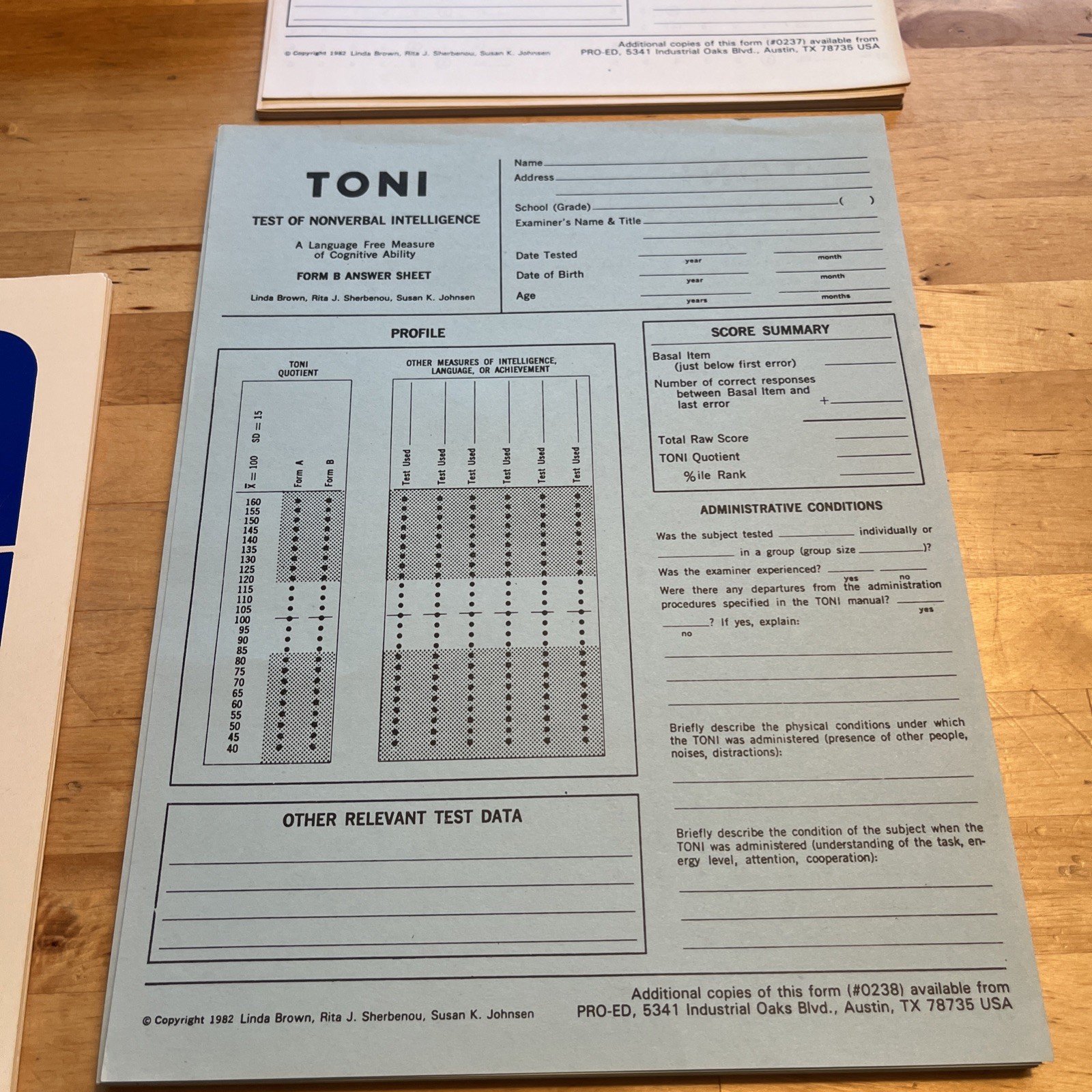 Test Of Nonverbal Intelligence (TONI) In Box, Set/Kit Measure Cognitive Ability