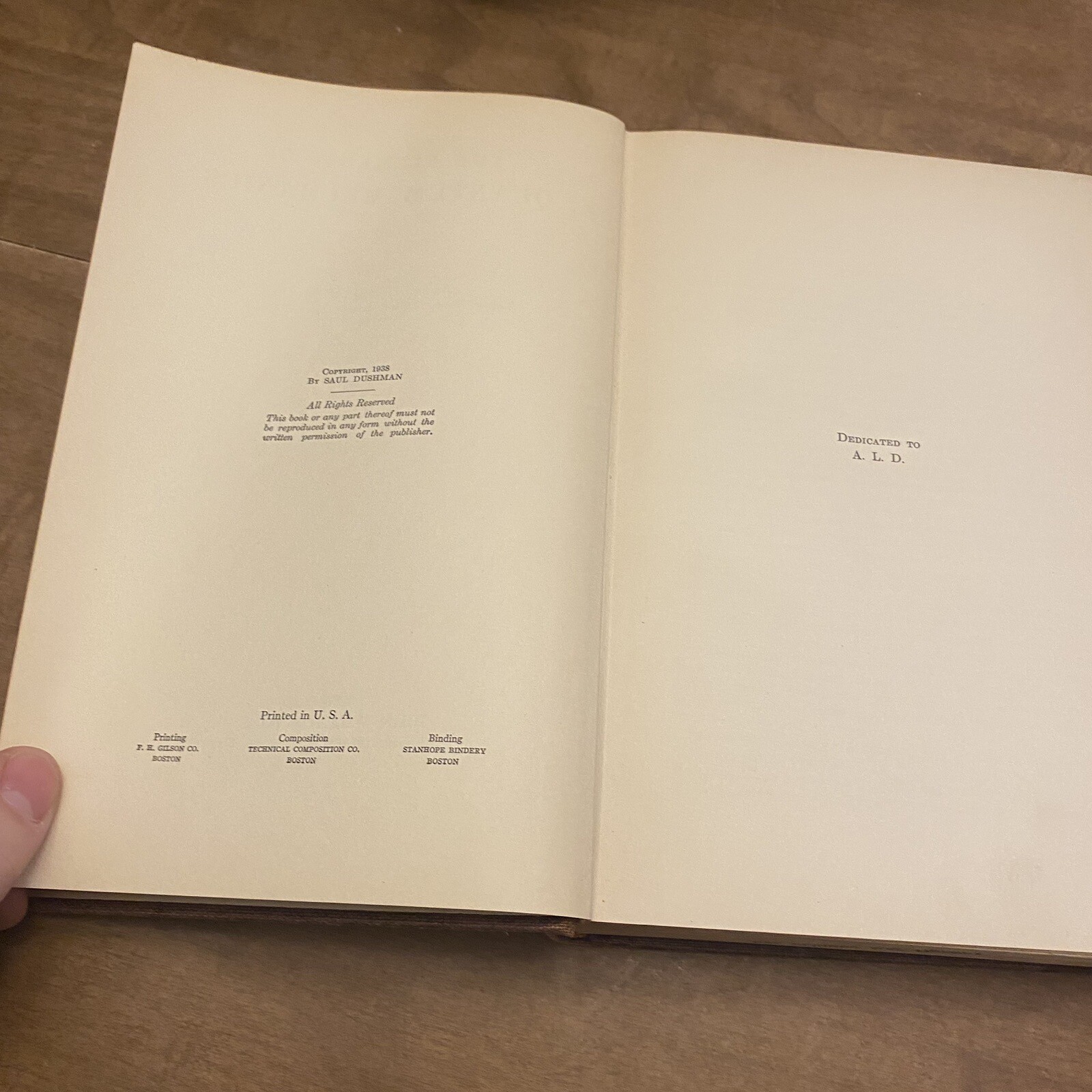 The Elements of Quantum Mechanics by Saul Dushman, John Wiley & Sons, 1938
