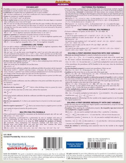 Math Review : A QuickStudy Laminated Reference Guide by Words & Words & Numbers