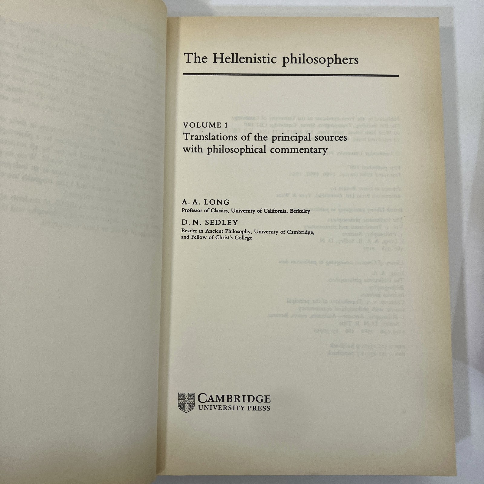 The Hellenistic Philosophers Vols 1-2 AA Long & DN Sedley TPB Set Cambridge