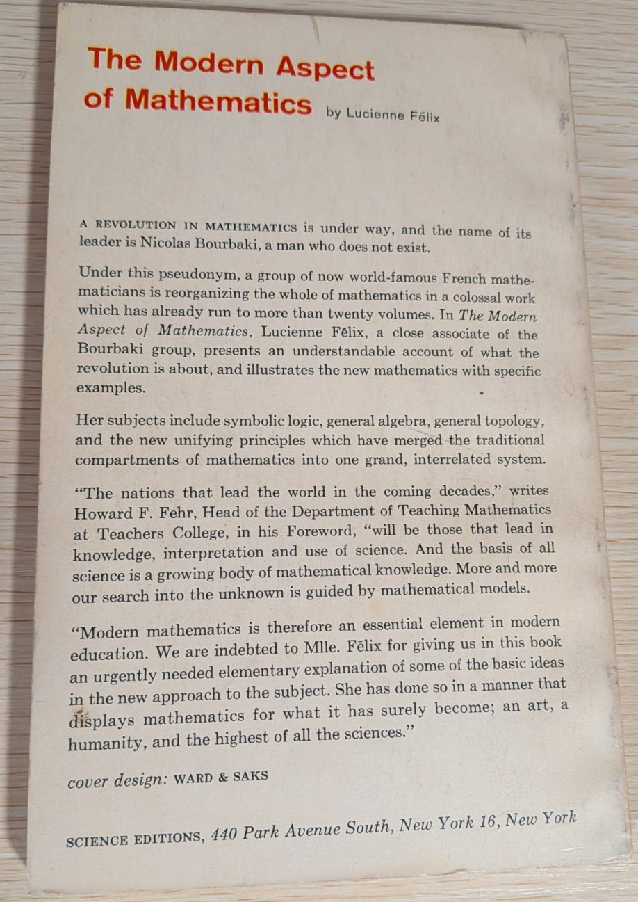 Modern Aspect of Mathematics: Lucienne Felix 1961 Science Editions Paperback