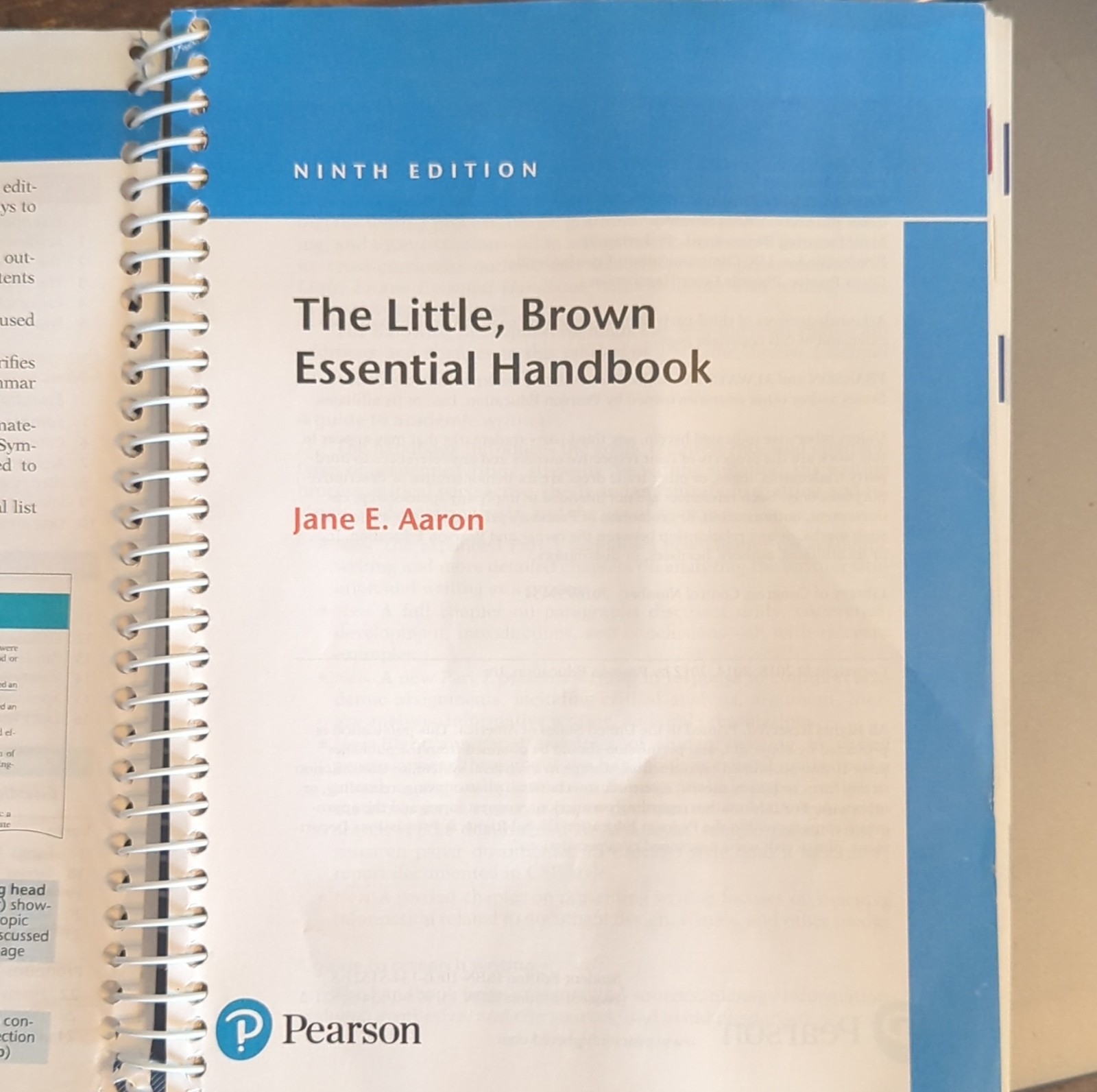 Little Brown Essential Handbook 9th Ed Jane Aaron Pearson Spiral Grammar Writing